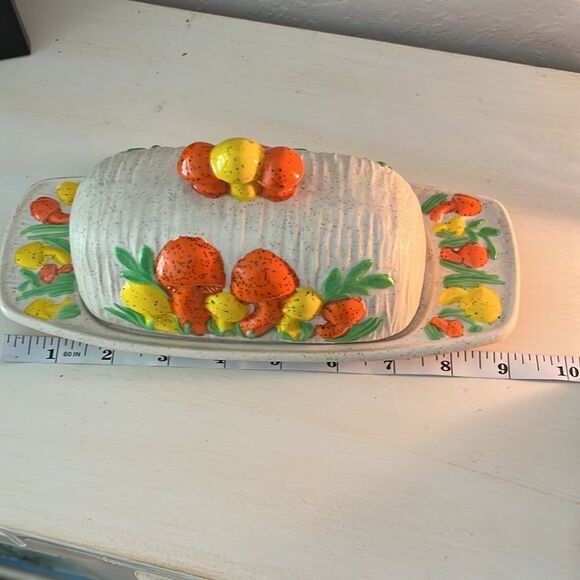 Arnels Mushrooms Antique 2pc Gravy Boat Raised Design Handpainted Made in USA - Picture 11 of 14